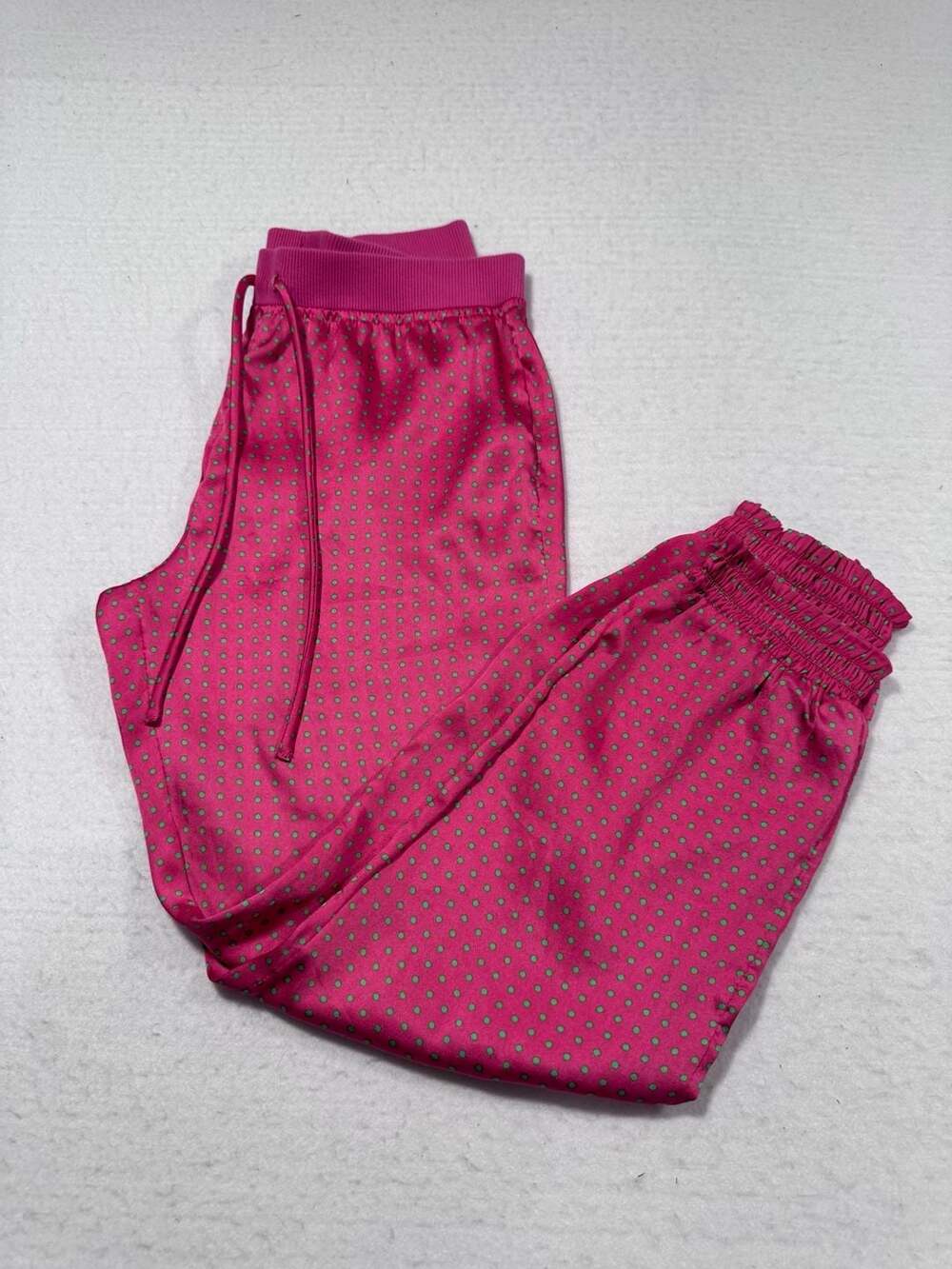 Aerie Pink Green Polka Dot Silky Lounge Pants XS Joggers